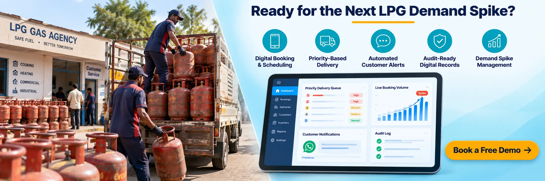LPG agency managing demand spikes with digital booking and delivery software
